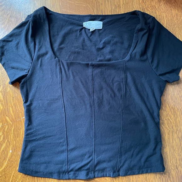 Olive & Oak Women’s Black Short Sleeve Corset Tee Large Square Neck Stretch Soft - Picture 5 of 14